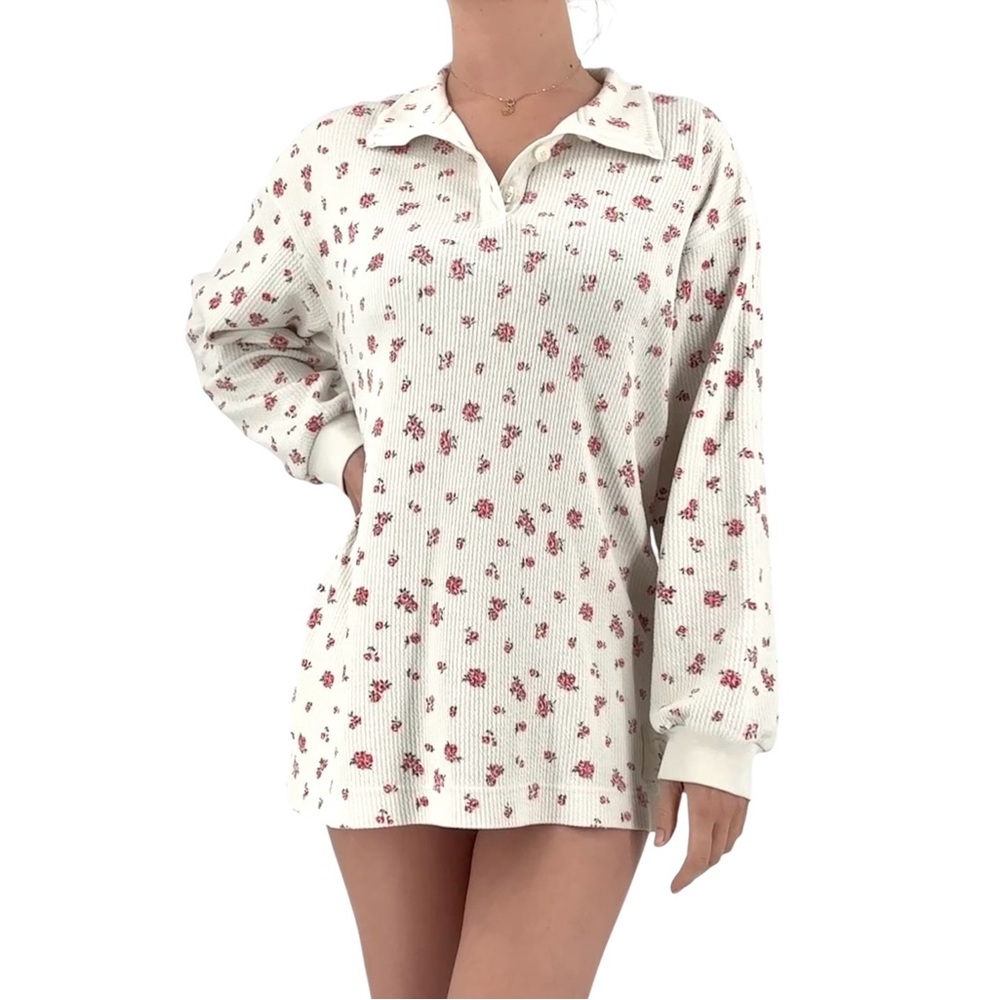 Vintage Victoria’s Secret Country | Rose Print Ribbed Henley Sleep Shirt